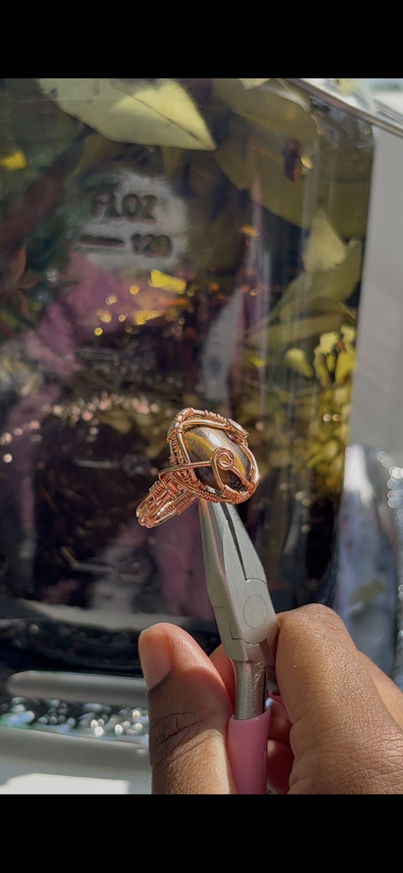Tigers eye  - Wire Wrapped - Willow ring