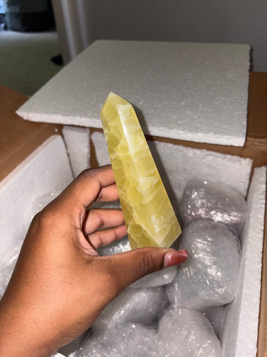 Butter Yellow Calcite polished tower/point