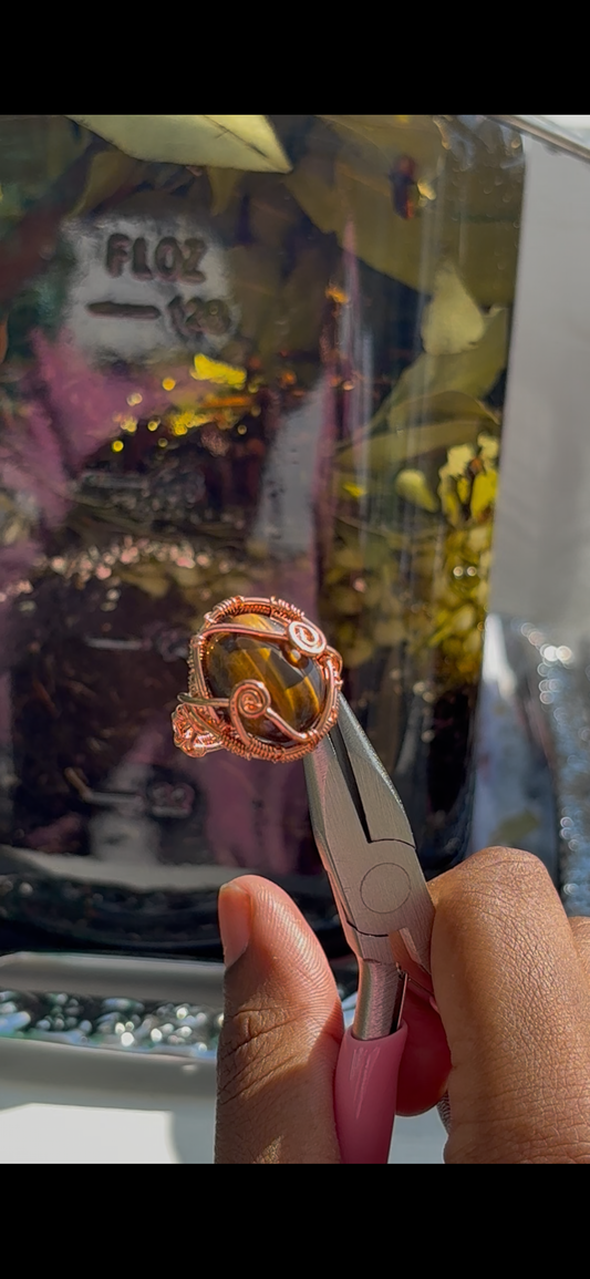 CW1 Tigers eye  - Wire Wrapped - Willow ring